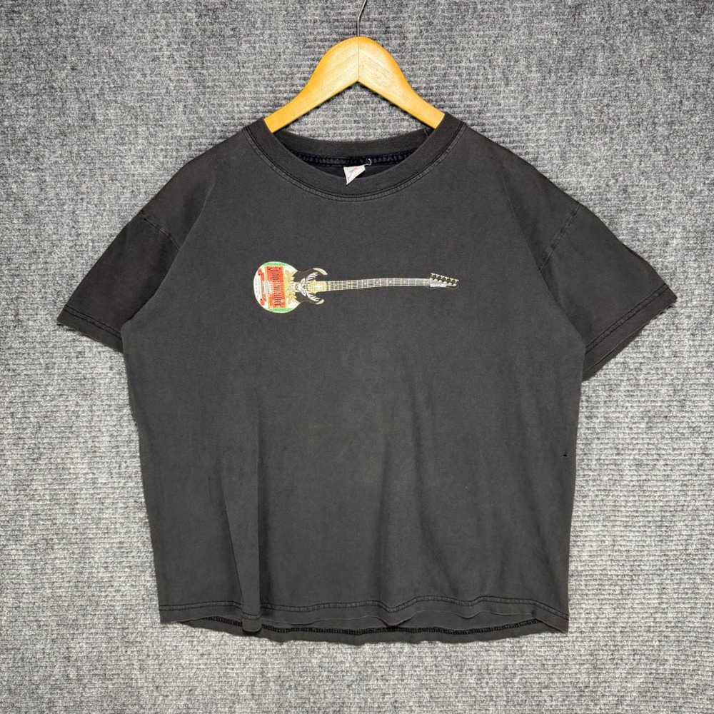 Vintage Jagermeister Guitar Graphic T-Shirt Black Mens Large Faded Cotton Tee